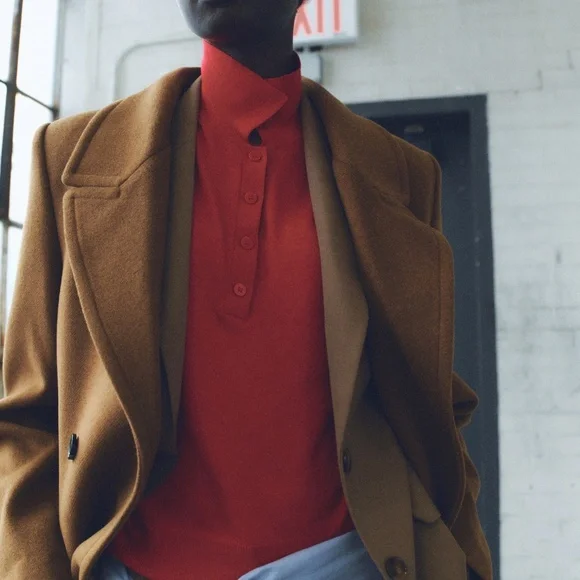 Mango NWOT Double-breasted wool coat in Ochre - Picture 6 of 15